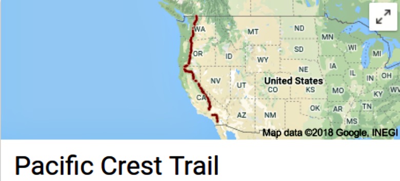 The Pacific Crest Trail, which extends over 2,600 miles and takes 5 months to hike.