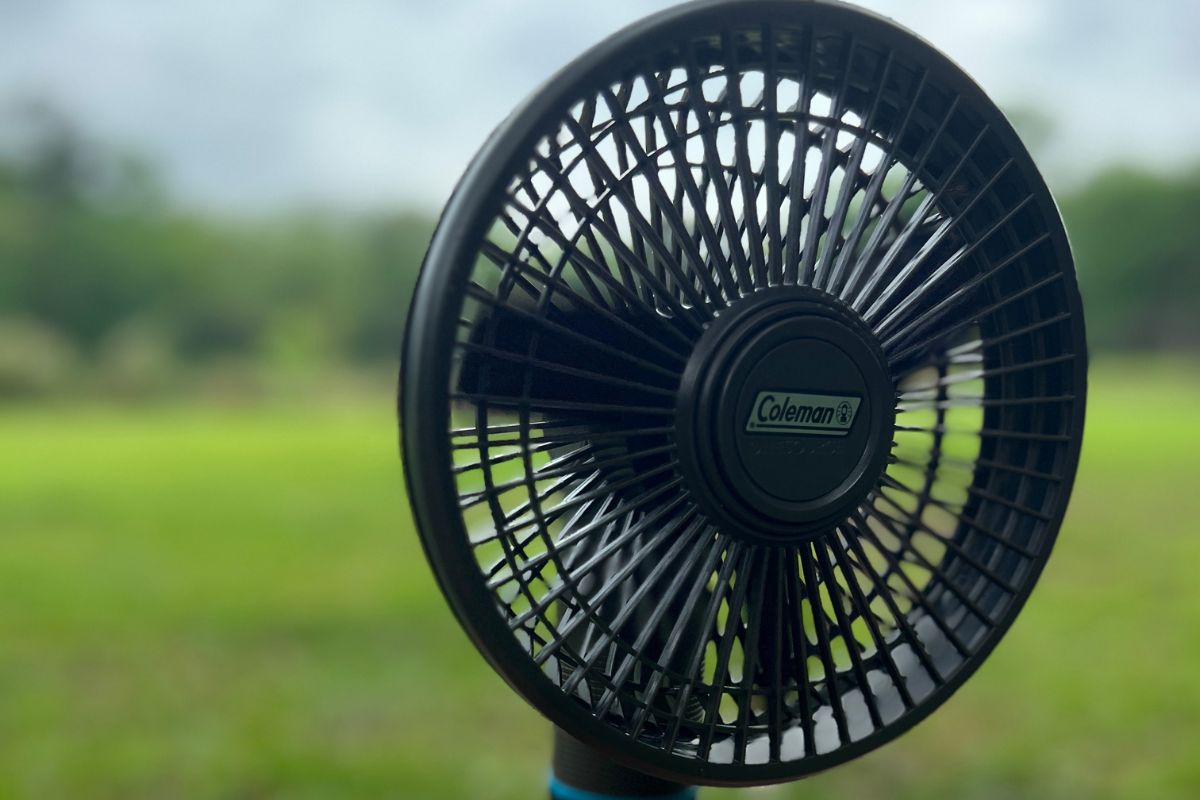 my pick for the best camping fan is the Coleman OneSource rechargeable camping fan.