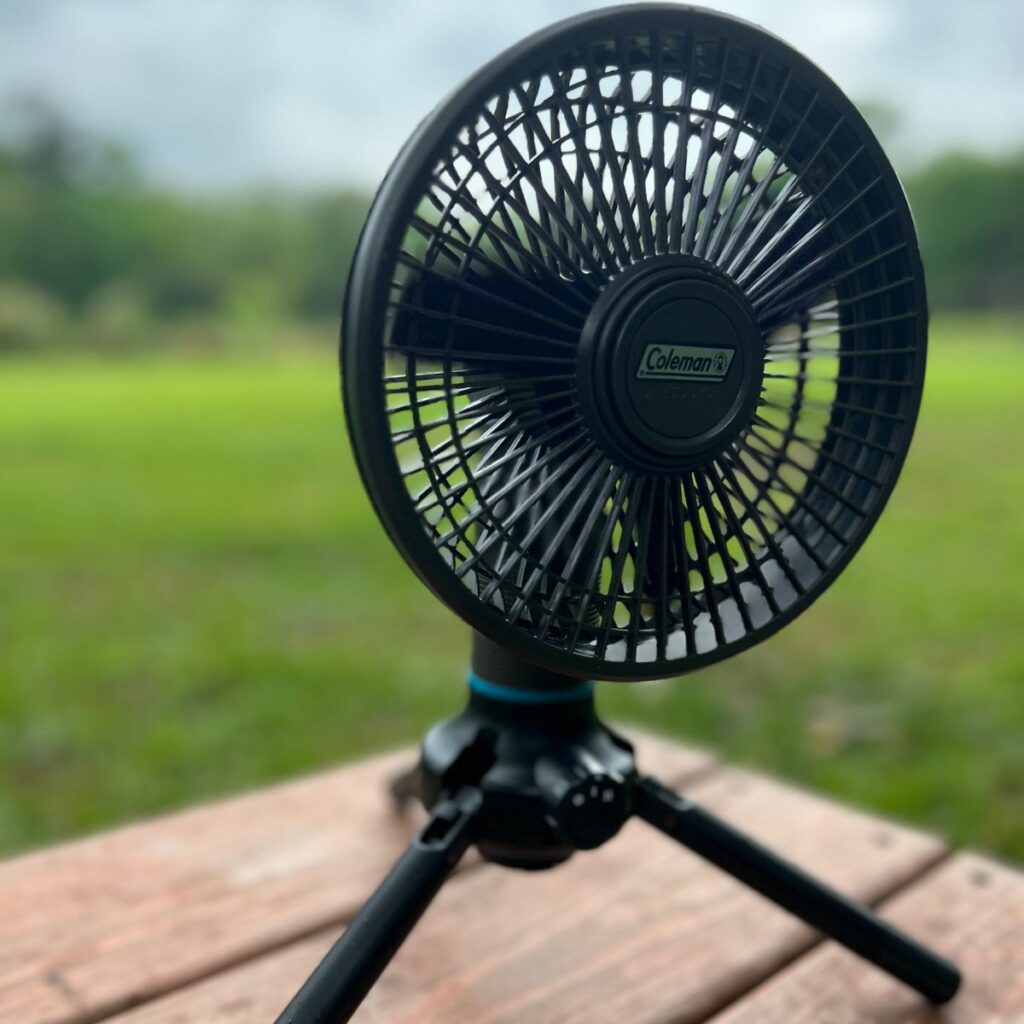 coleman onesource portable camping fan being used at my campsite