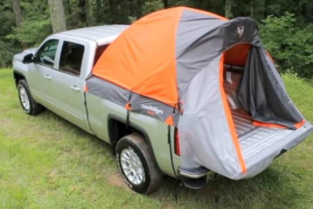 rightline gear truck bed tent being setup