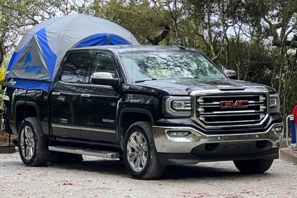 a napier sportz truck bed tent on my gmc sierra during a round of testing